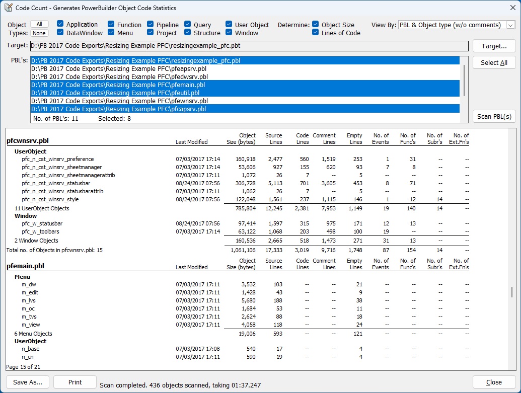Code Count application window